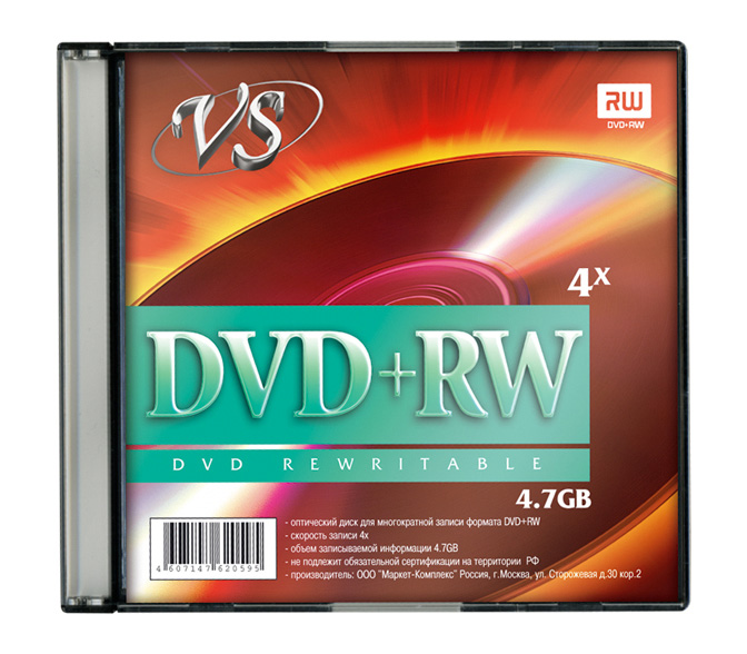 Диск VS DVD+RW 4,7 GB 4x Slim, 5 шт.