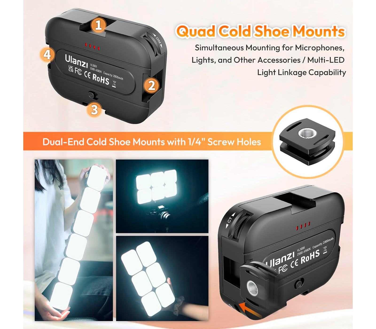 Осветитель Ulanzi VL100X Selfie Light Clip, 2500-6500К,