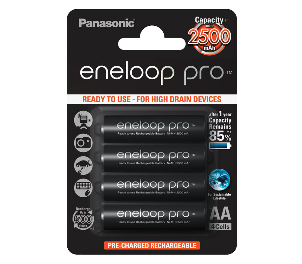 Аккумуляторы Panasonic Eneloop Pro AA 2500 мАч, 4 штуки (BK-3HCDE/4BE)