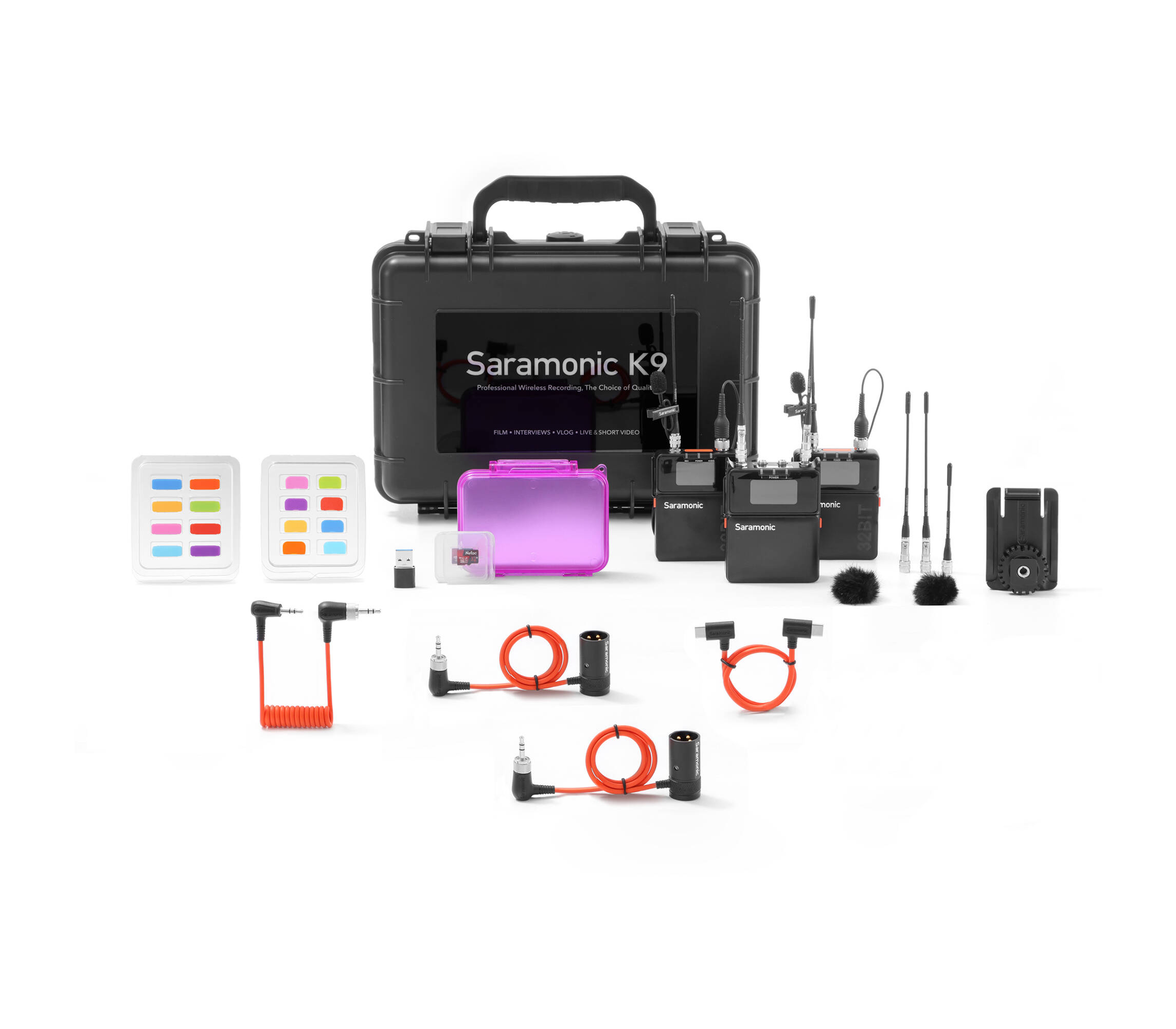 Беспроводная система Saramonic K9, TX+TX+RX, 3.5 мм TRS, УВЧ, 550-960 МГц, 2 канала, кейс