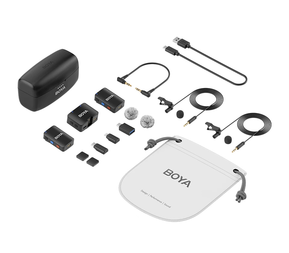Беспроводная система Boya BOYAMIC 2.4 ГГц, TX+TX+RX, 3.5мм TRS, USB-C, Lightning, кейс