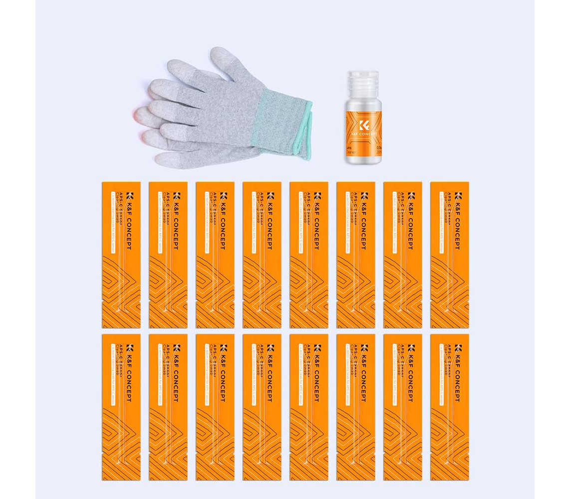 Шваброчки для чистки матриц K&F Concept 1598, для APS-C камер (10 шт, жидкость, перчатки)