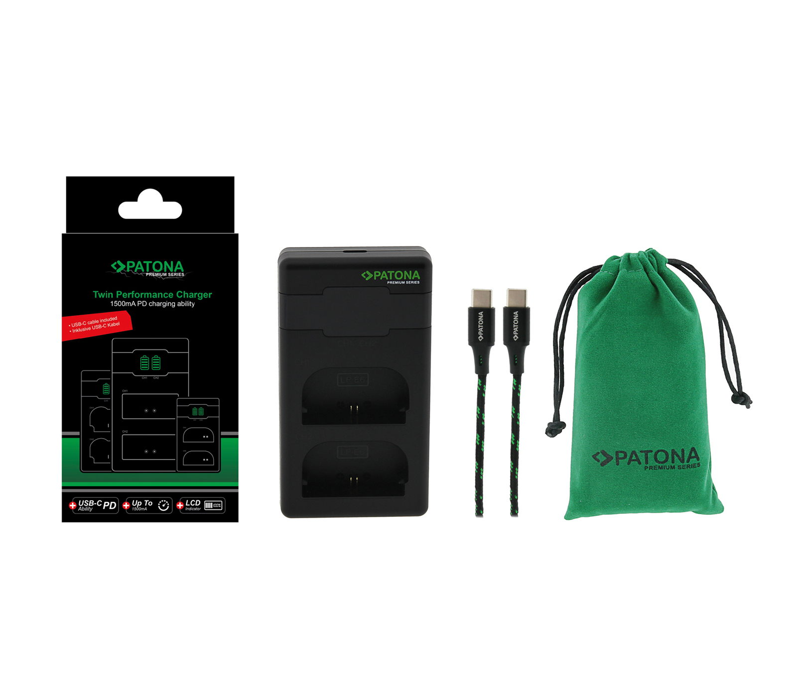 Зарядное устройство Patona 161924 Premium, USB, для 2х Canon LP-E6, дисплей