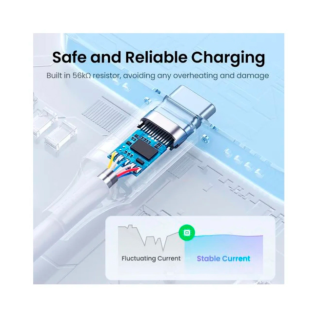 Кабель Ugreen US287, USB-A - USB-C, 100 Вт, 5A, 1.5 м, белый