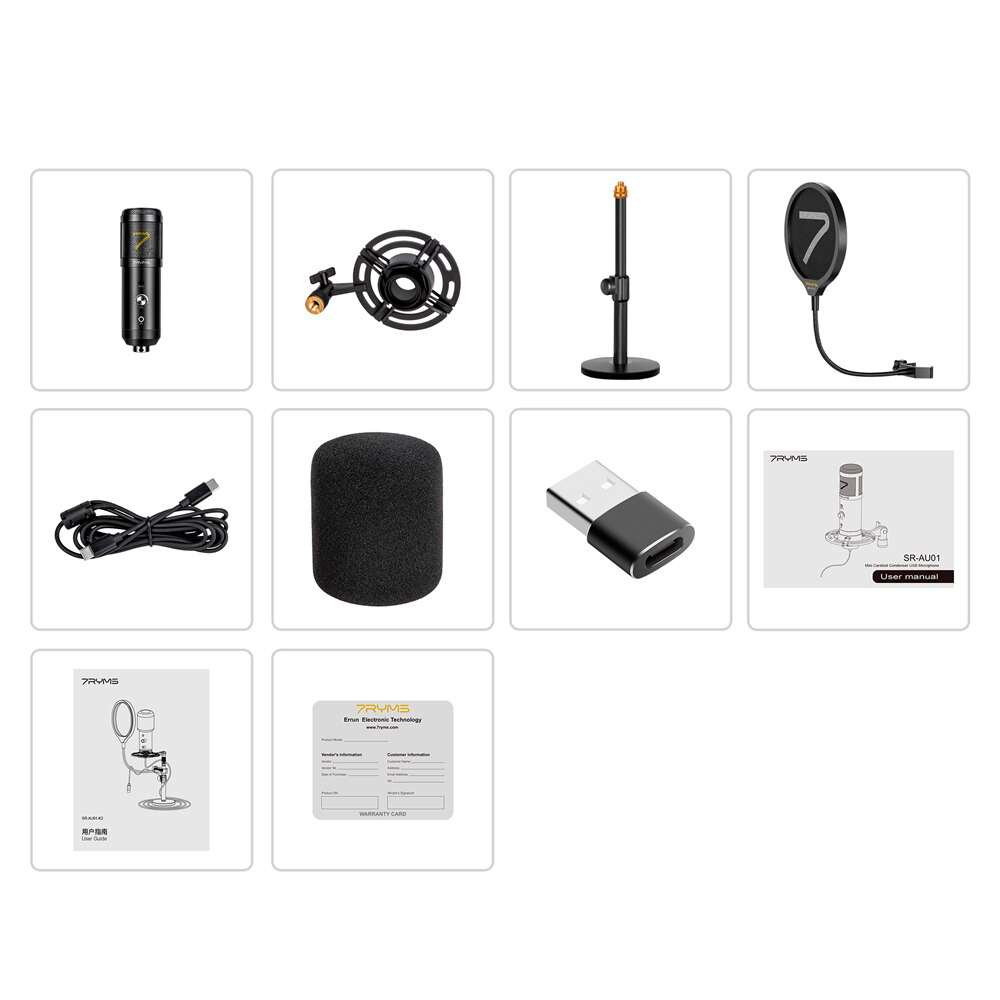Комплект 7Ryms SR-AU01-K2, USB микрофон, стойка, ПОП-фильтр