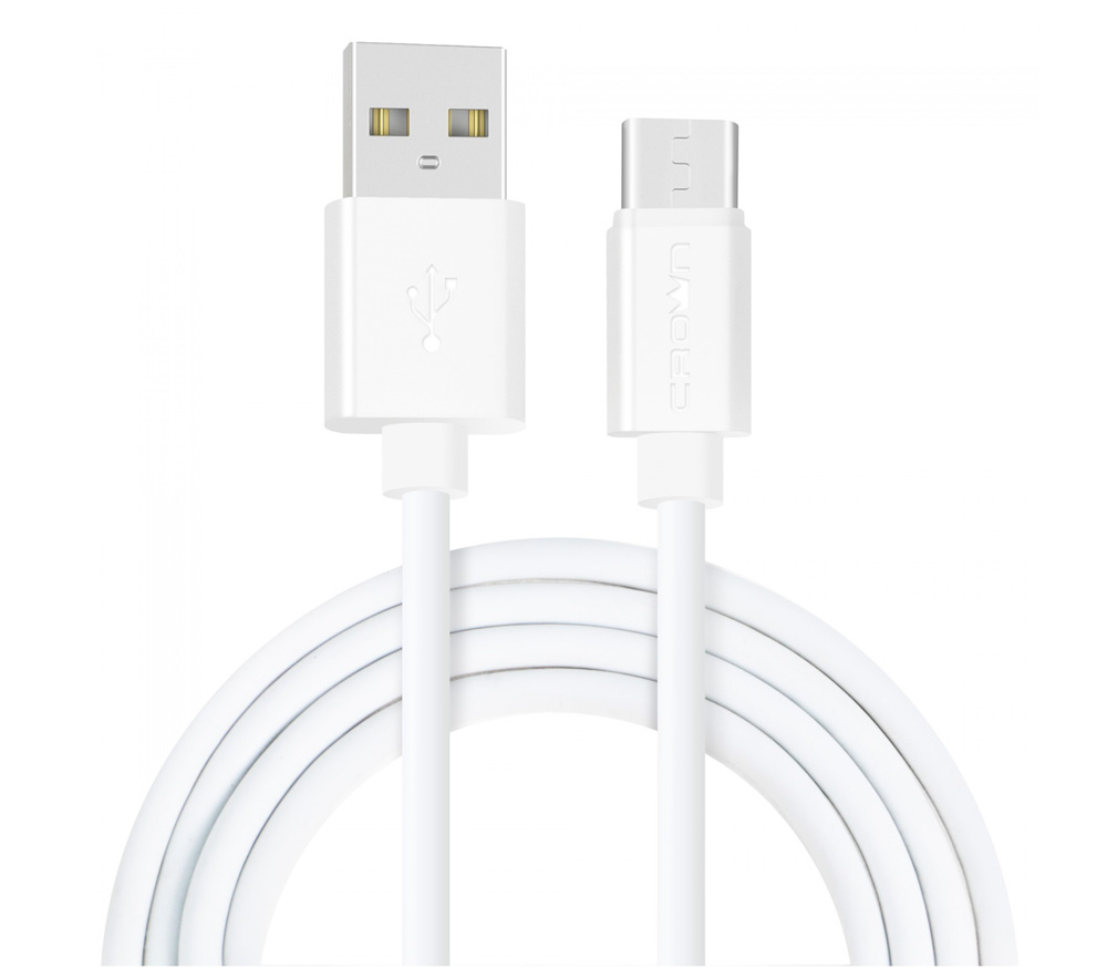 Кабель Crown USB-A / USB-C, ПВХ оплетка, 1 м (черный / белый)