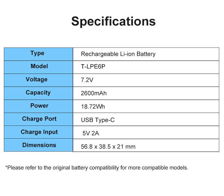 Аккумулятор Kingma LP-E6P с портом зарядки USB-C, 2600 мАч