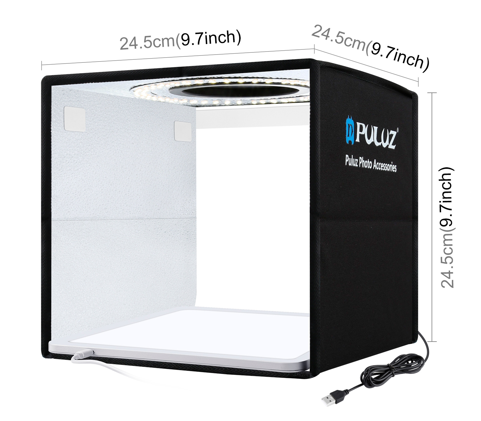 Фотобокс Puluz PKT3101B, 25 см, кольцевая + нижняя подсветка, 6 фонов
