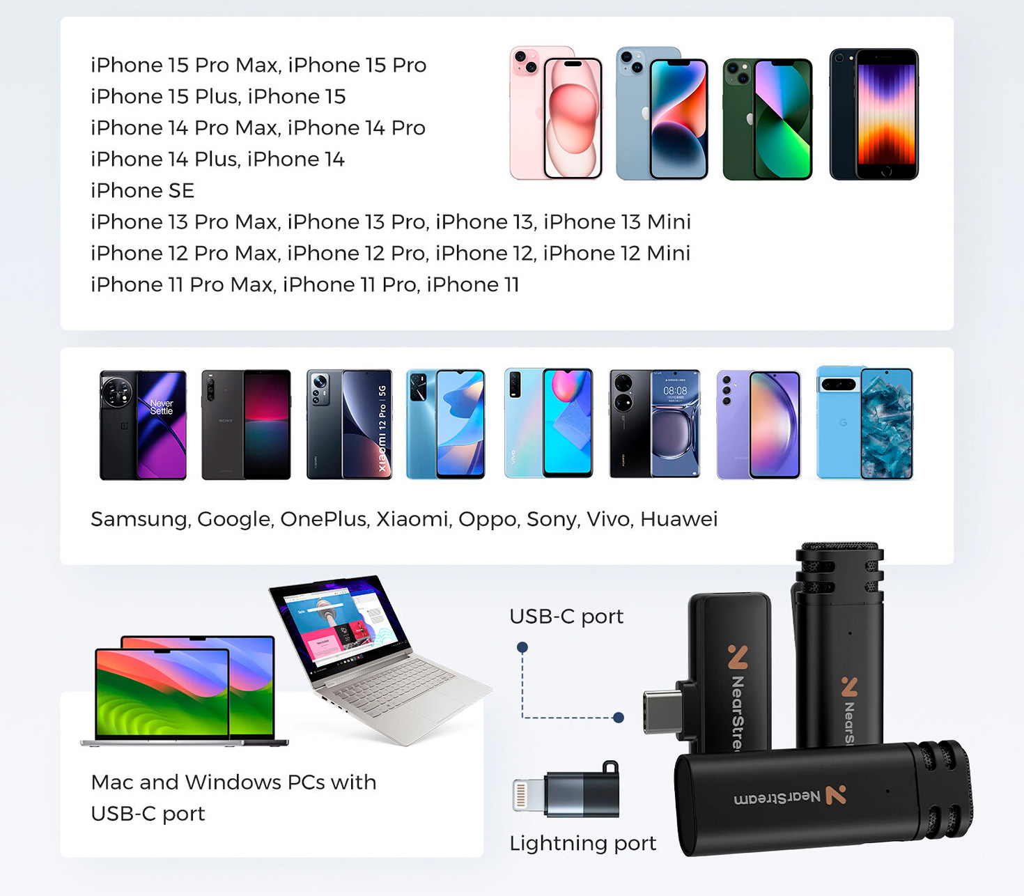 Беспроводная система Nearity NearStream AWM10T-P: 2 микрофона, приемник USB-C + адаптер Lightning