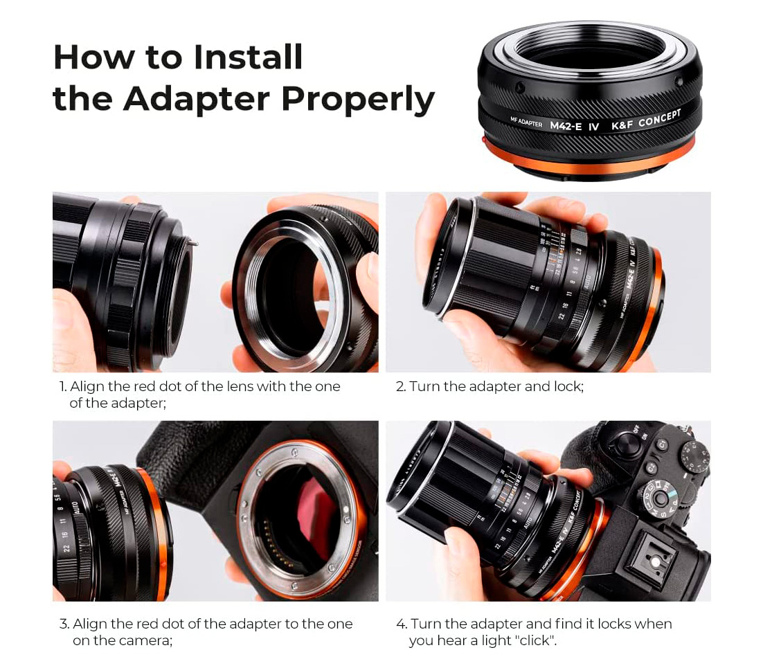 Адаптер K&F Concept M42-NEX IV PRO, объективы M42 на камеры Sony E