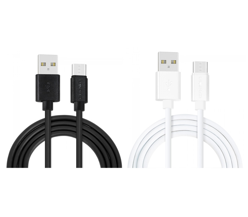 Кабель Crown USB-A / USB-C, ПВХ оплетка, 1 м (черный / белый)