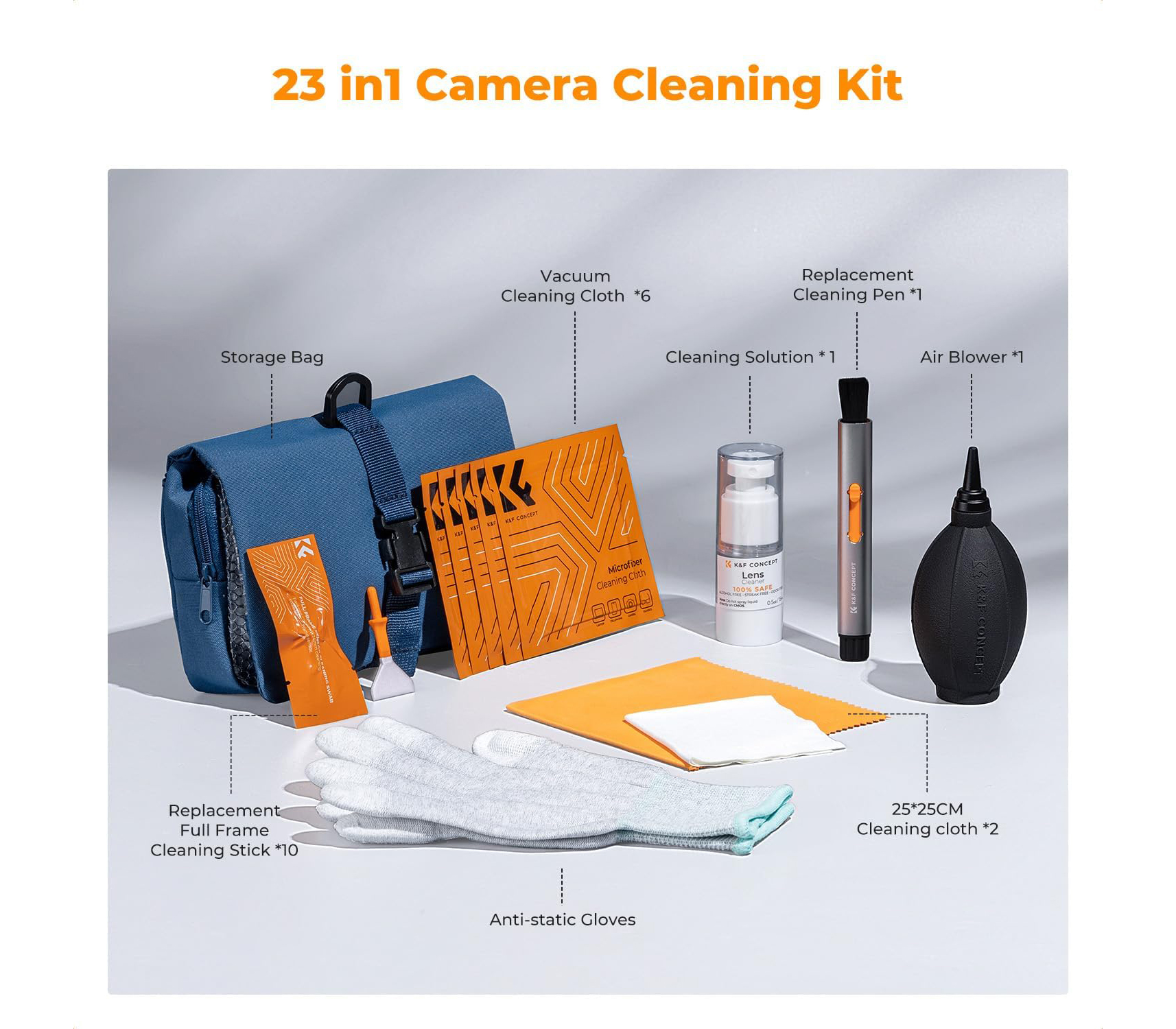 Набор для чистки K&F Concept 1919, матриц и оптики, 23 в 1