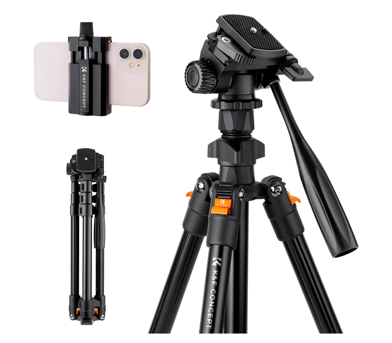 Штатив K&F Concept O234A0 с 2D головой и зажимом для смартфона