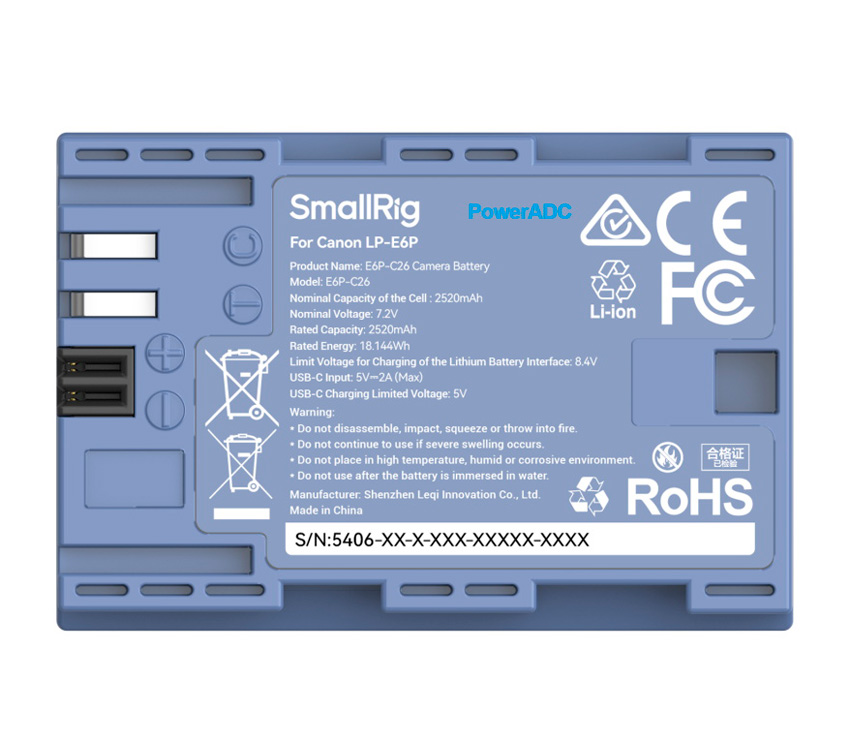 Аккумулятор SmallRig 5406 USB-C Rechargeable Camera Battery, вместо LP-E6P