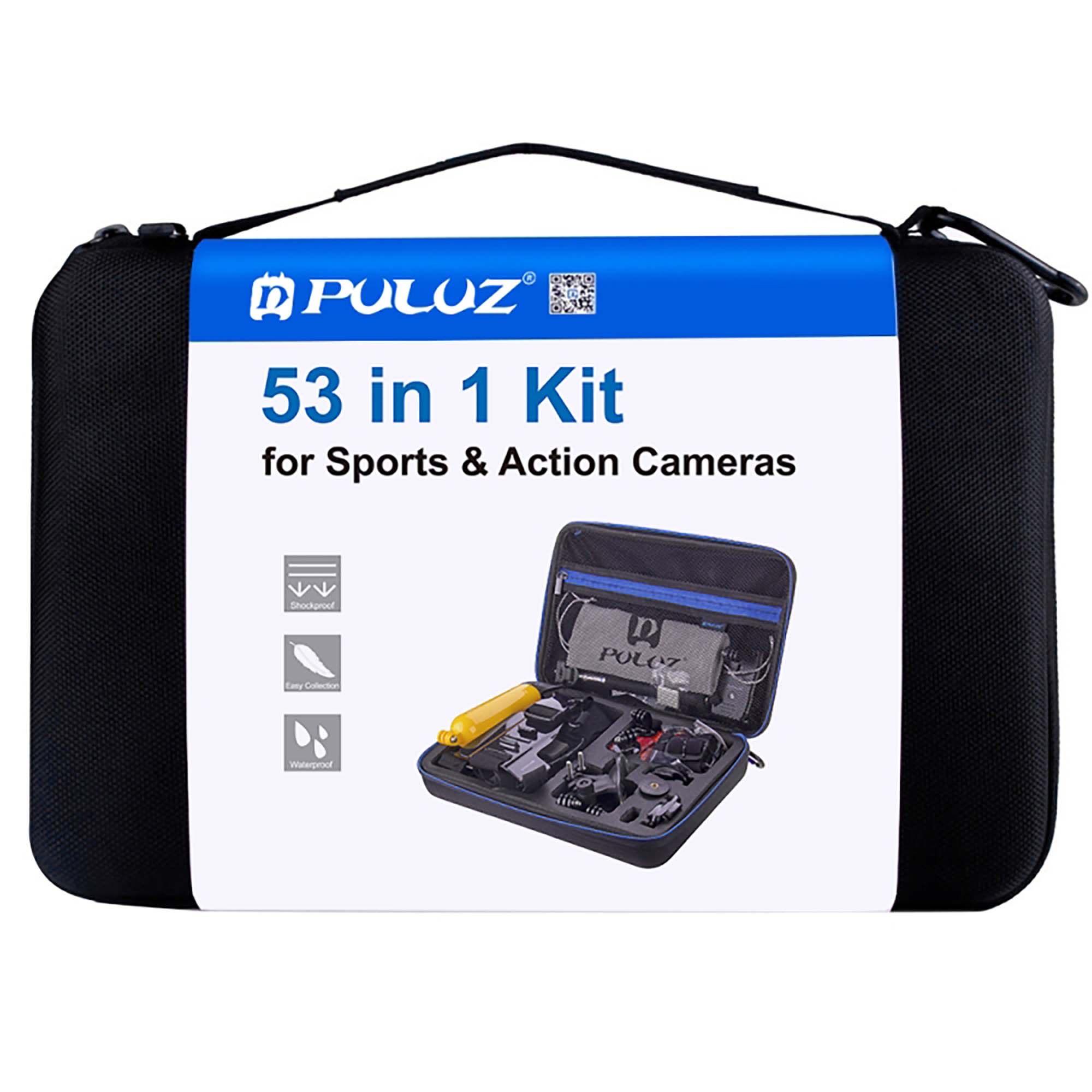 Комплект аксессуаров Puluz PKT09 Accessories Combo Kit, 53 в 1, для экшн-камер в кейсе, черный