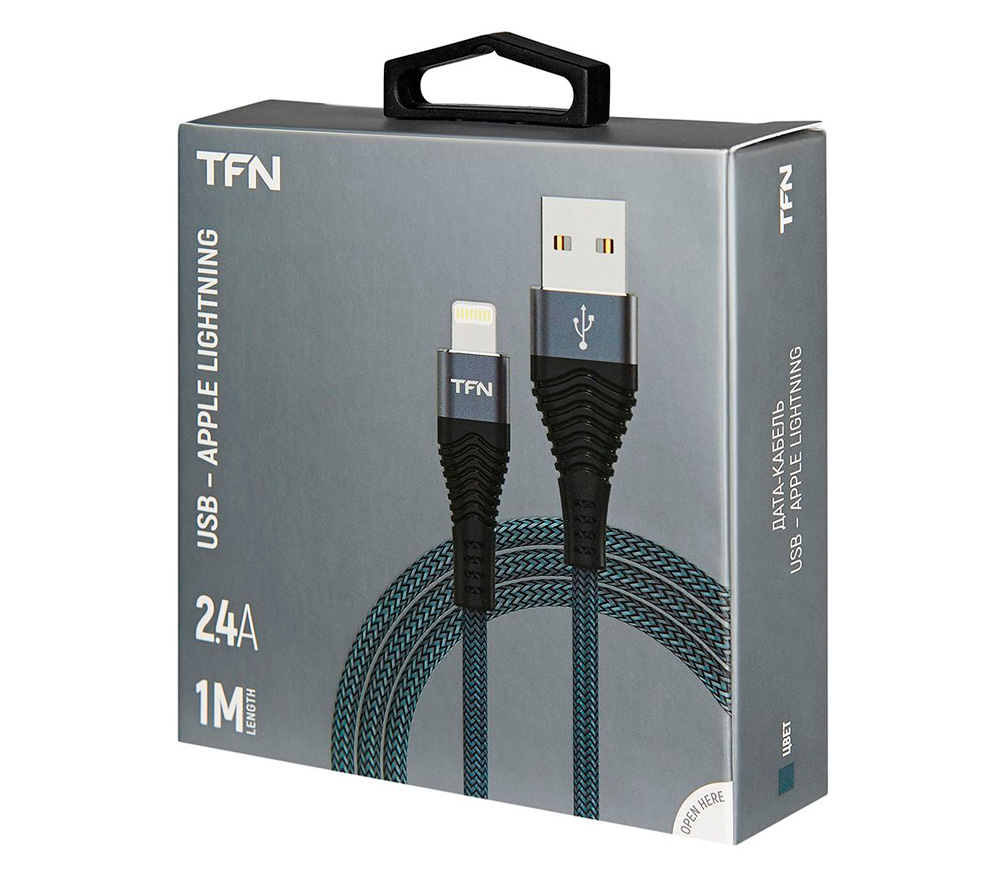 Кабель TFN Forza, USB-A / Lightning, нейлон, 2.4А, 1 м, серый