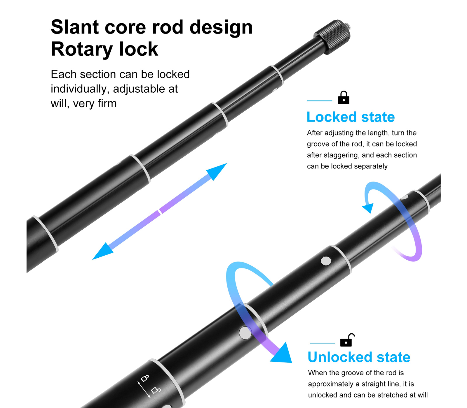 Монопод для селфи Puluz PU814 Selfie Stick, длина до 70 см