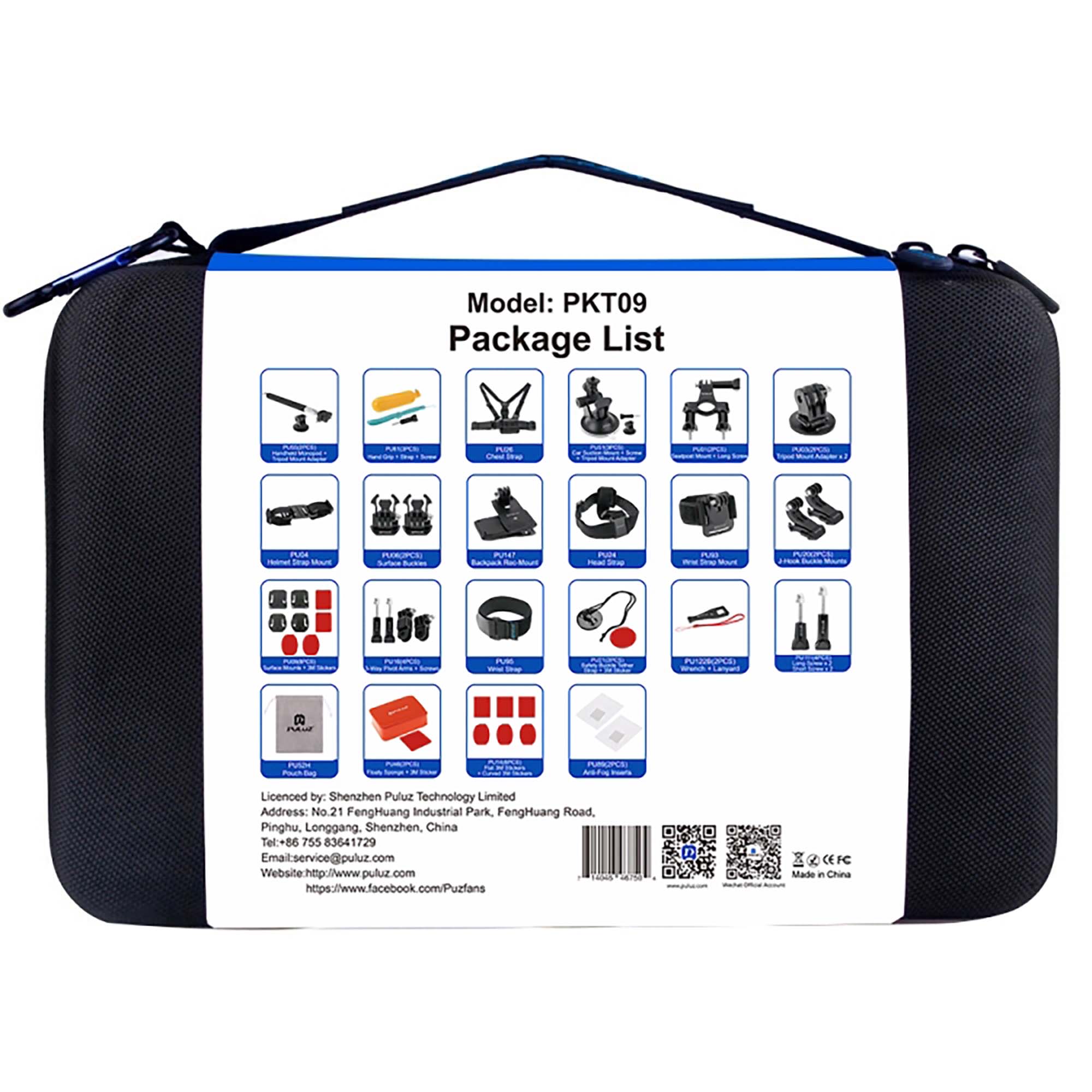 Комплект аксессуаров Puluz PKT09 Accessories Combo Kit, 53 в 1, для экшн-камер в кейсе, черный