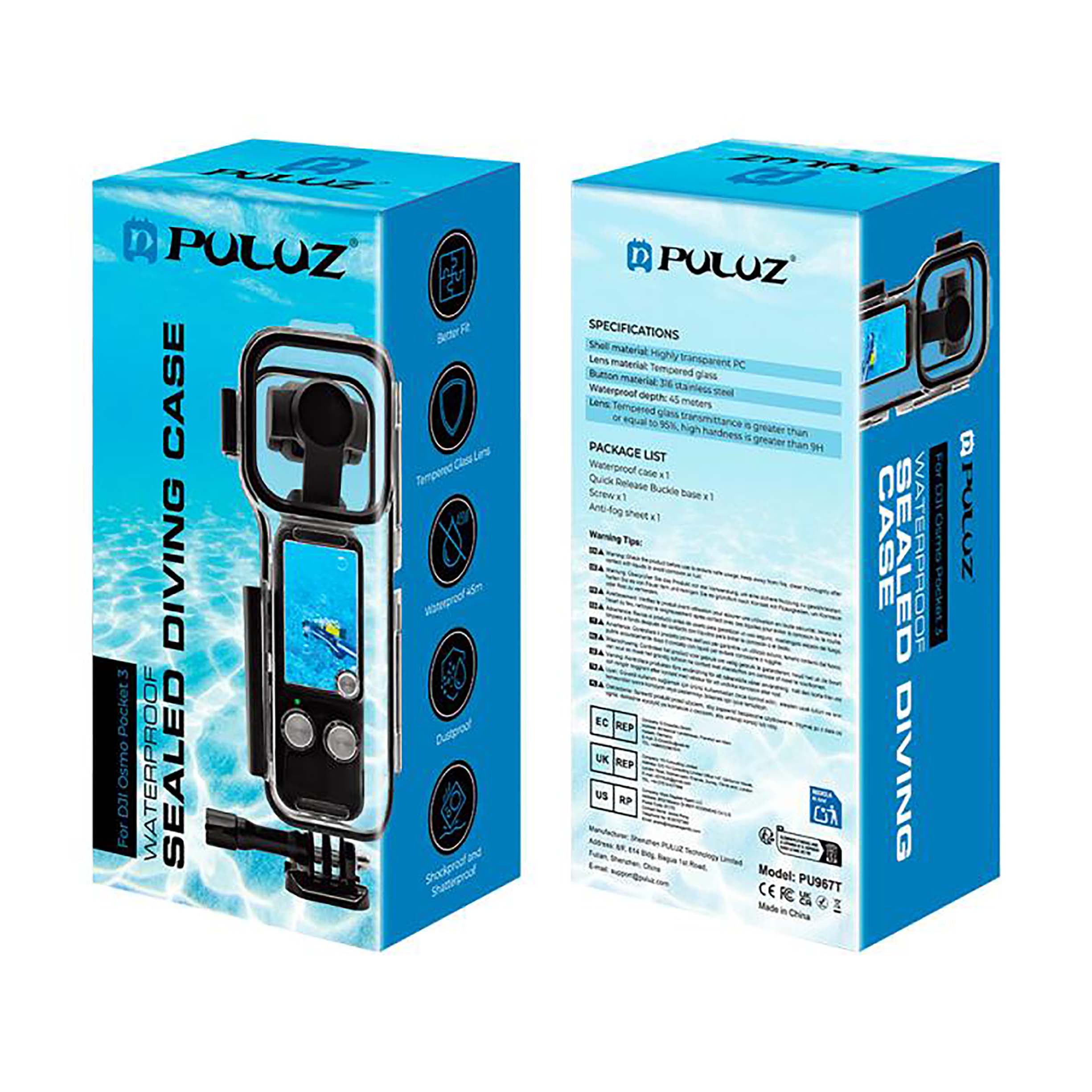 Защитный кейс Puluz PU967T Waterproof Housing Case, для DJI OSMO Pocket 3, водонепроницаемость 45м