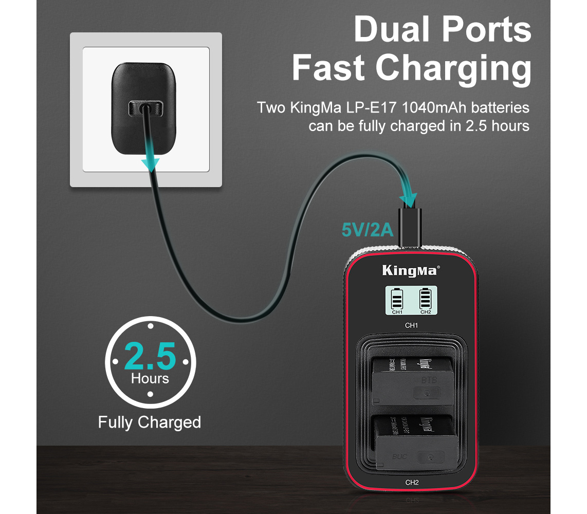 Зарядное устройство Kingma BM058 + 2 аккумулятора LP-E17 (1040mAh)