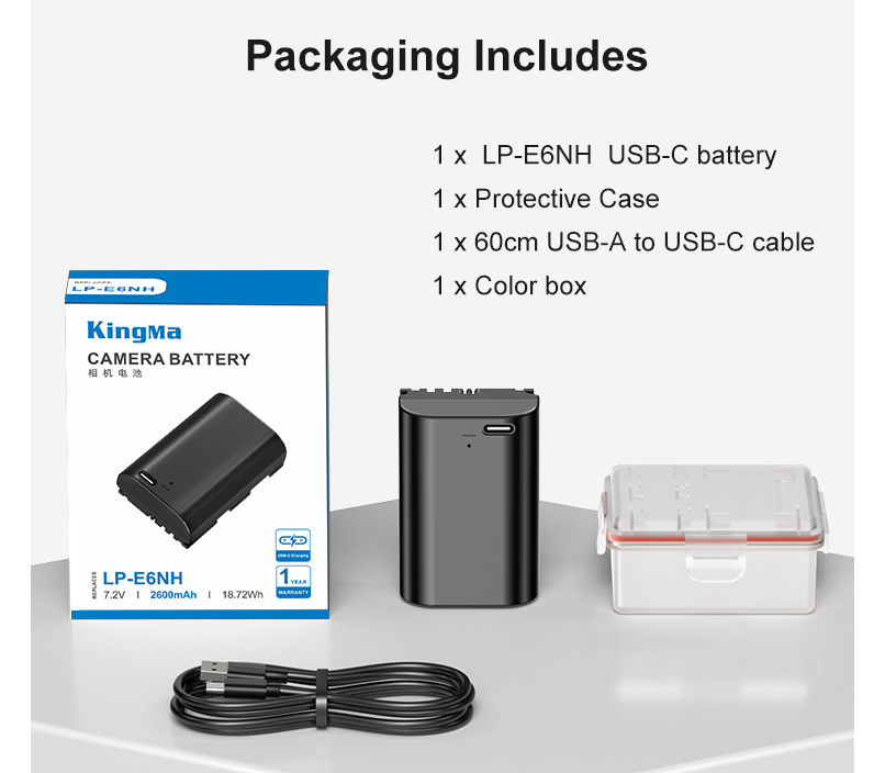 Аккумулятор Kingma LP-E6NH с портом зарядки USB-C, 2600 мАч