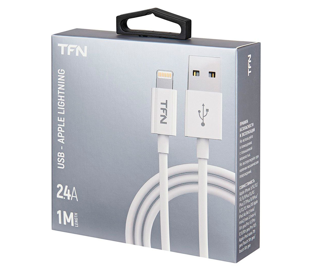 Кабель TFN USB-А / Lightning, ТПЭ, 1 м, белый