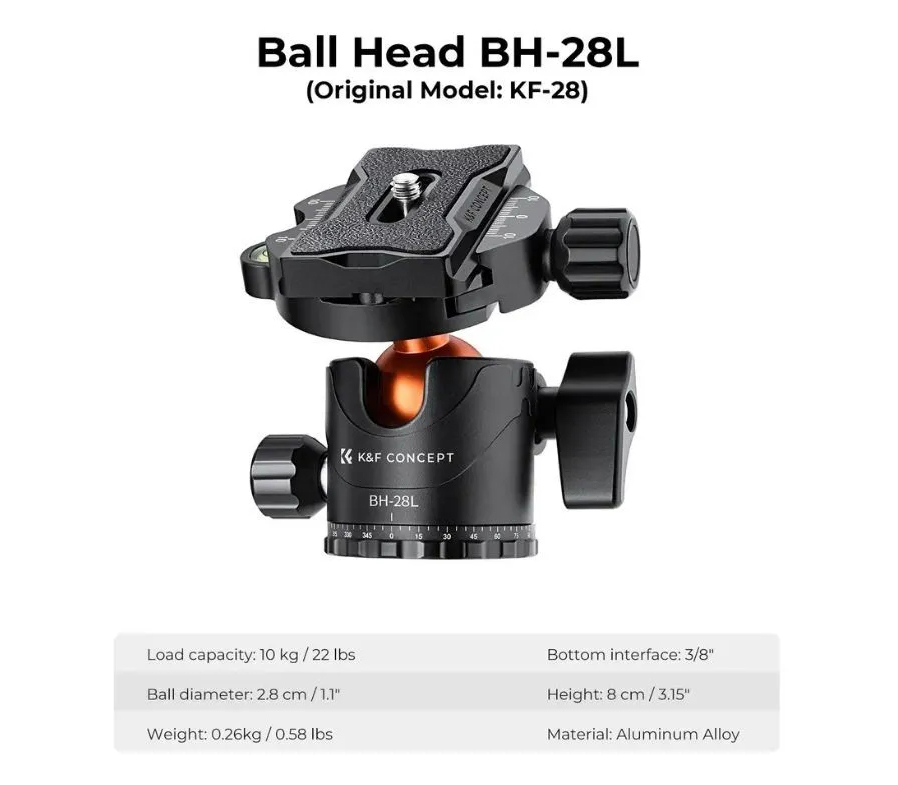 Штатив K&F Concept K234A7 с шаровой головой BH-28L и горизонтальной штангой