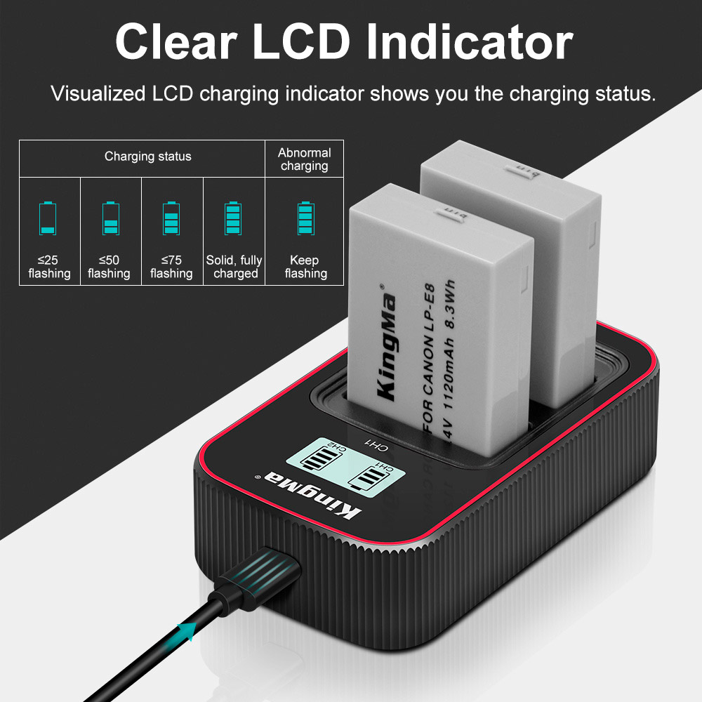 Зарядное устройство Kingma BM058-LPE8, USB, для 2х Canon LP-E8, дисплей