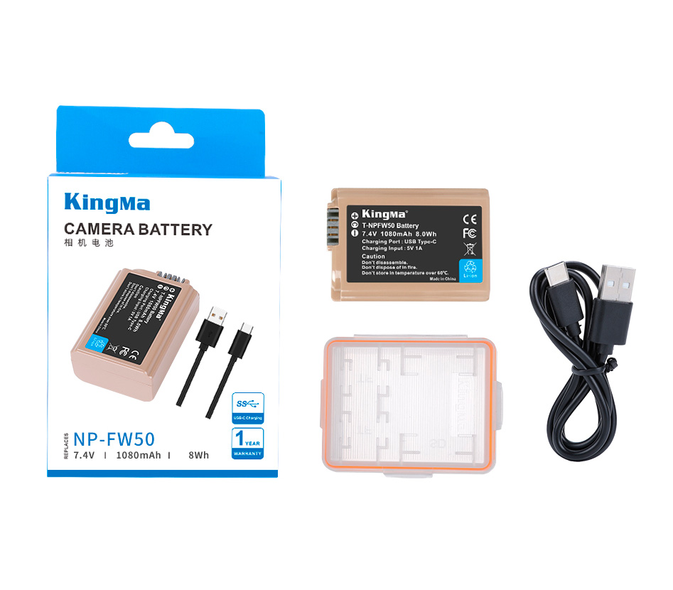 Аккумулятор Kingma NP-FW50, 1080 мАч, с портом зарядки Type-C