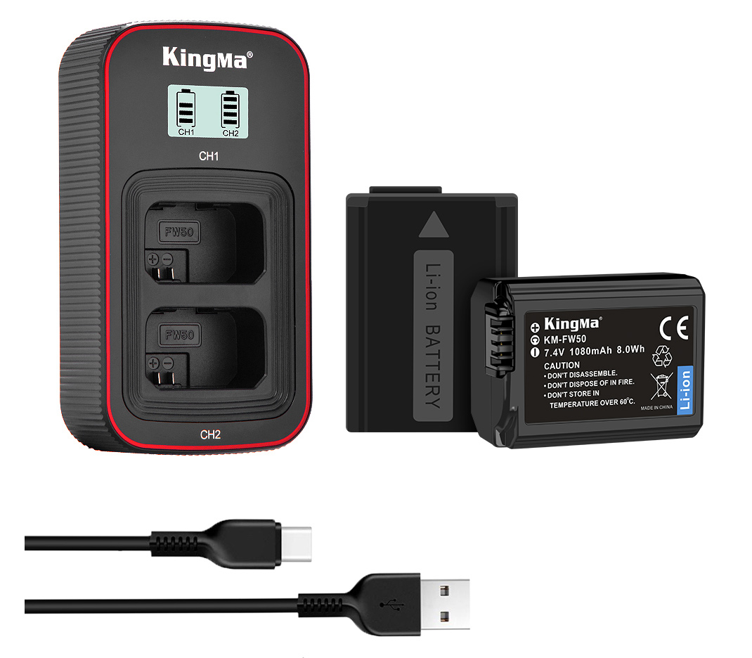Зарядное устройство Kingma BM058 + 2 аккумулятора NP-FW50 (1080 мАч)