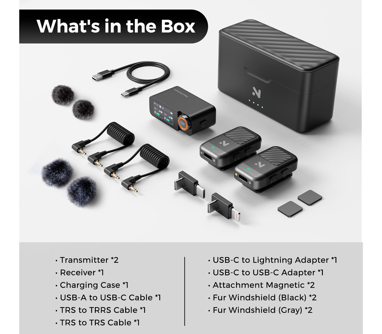 Беспроводная система Nearity NearStream AWM28T, 2TX+1RX, с кейсом (3.5 мм + USB-C + Lightning)