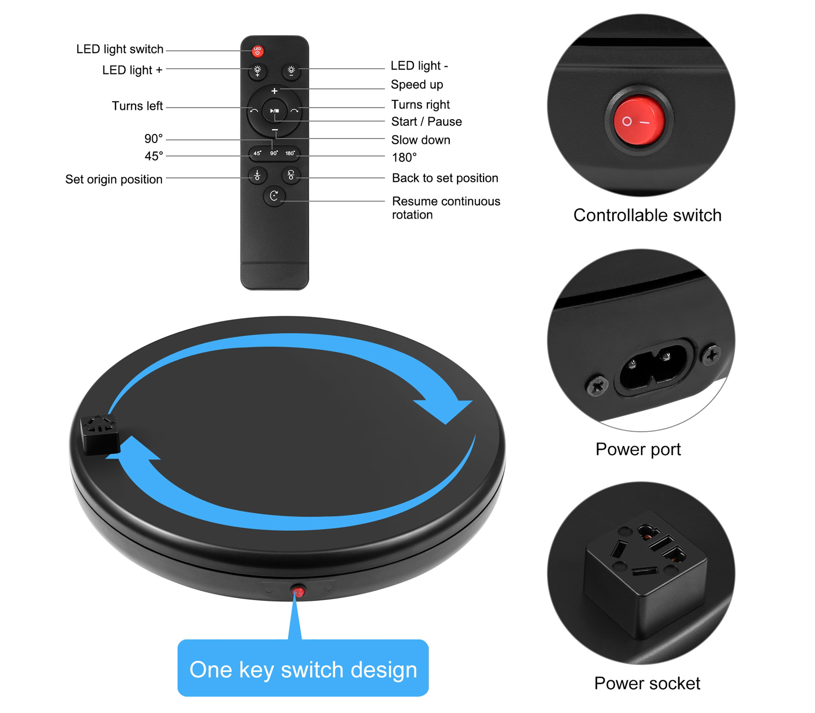 Поворотный стол Puluz PU3147 с пультом управления и розеткой, 45 см, до 100 кг, черный (уцененный)