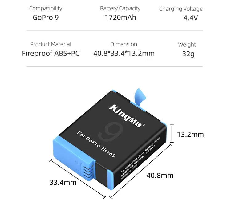 Зарядное устройство Kingma BM060 + 2 аккумулятора для GoPro HERO 9 - 12