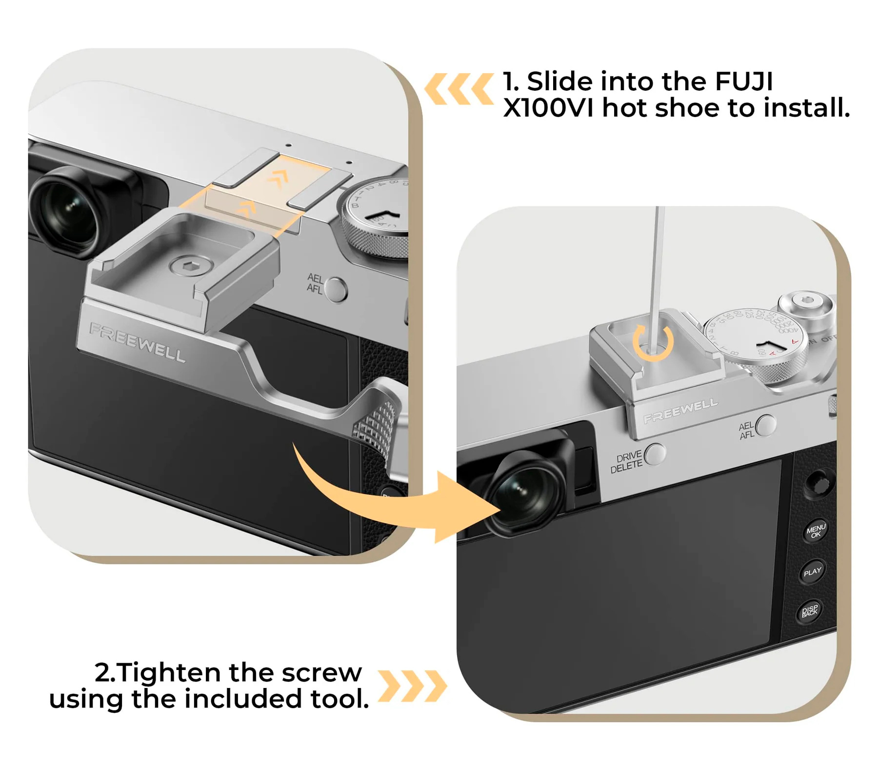 Упор для большого пальца Freewell Thumb Grip для Fujifilm X100VI, с башмаком, серебристый