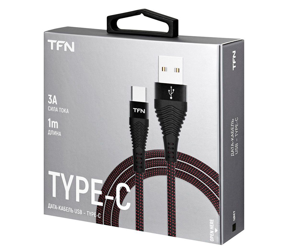 Кабель TFN Forza, USB-A / USB-C, 3A, 1 м, черный