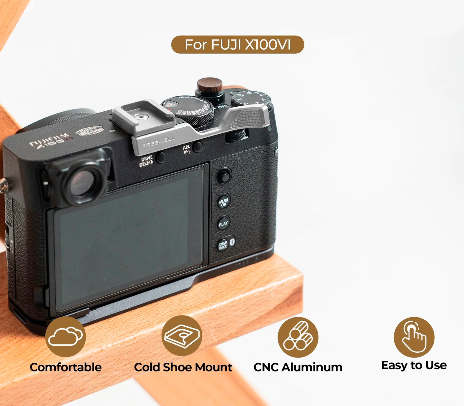 Упор для большого пальца Freewell Thumb Grip для Fujifilm X100VI, с башмаком, серебристый