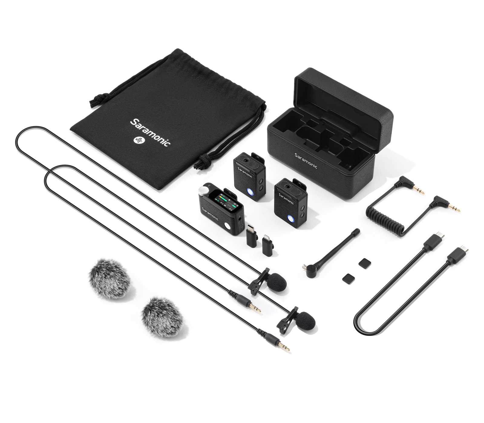Беспроводная система Saramonic Ultra 03, 2TX + RX, 3.5мм / USB-C / Lightning, с петличками, черная