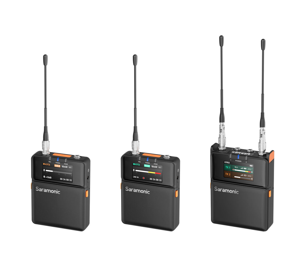Беспроводная система Saramonic K9, TX+TX+RX, 3.5 мм TRS, УВЧ, 550-960 МГц, 2 канала, кейс