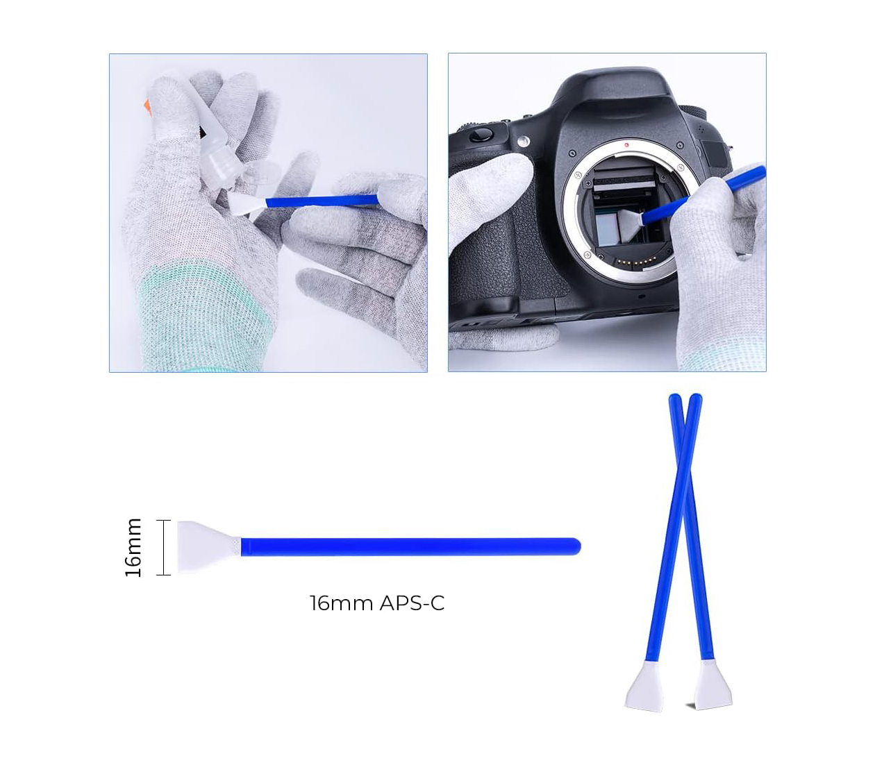 Шваброчки для чистки матриц K&F Concept 1598, для APS-C камер (10 шт, жидкость, перчатки)