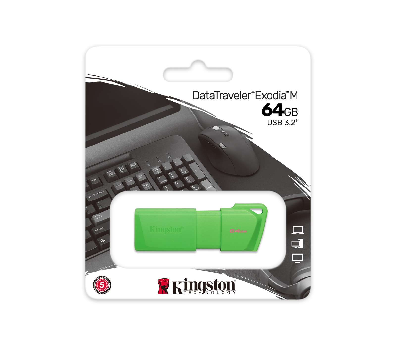 Накопитель Kingston USB3.2 Flash 64GB DataTraveler Exodia M - Neon, зелёный