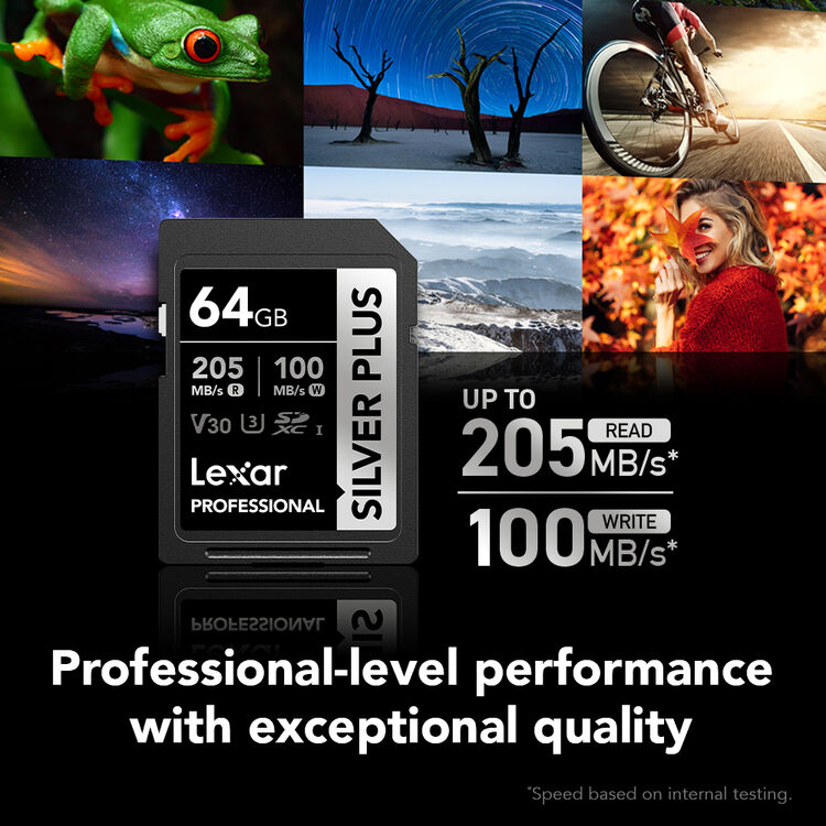 Карта памяти Lexar SDXC 64GB Professional Silver Plus UHS-I U3 V30 (205/100 MB/s)