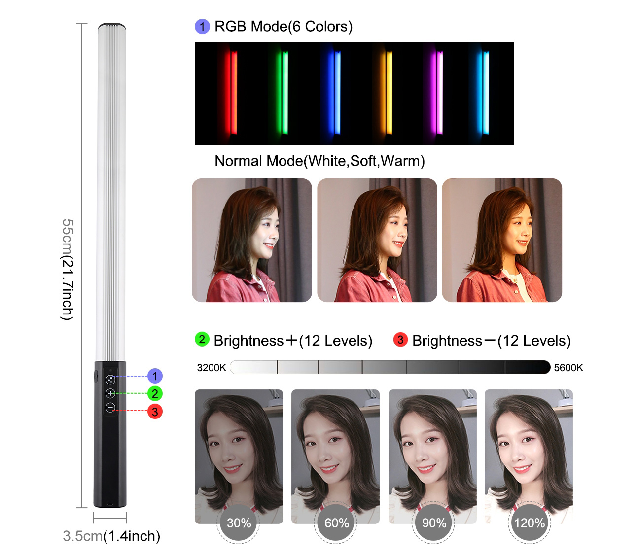 Осветитель Puluz PU460B, 3200-5600К, RGB, 10 Вт, 55 см