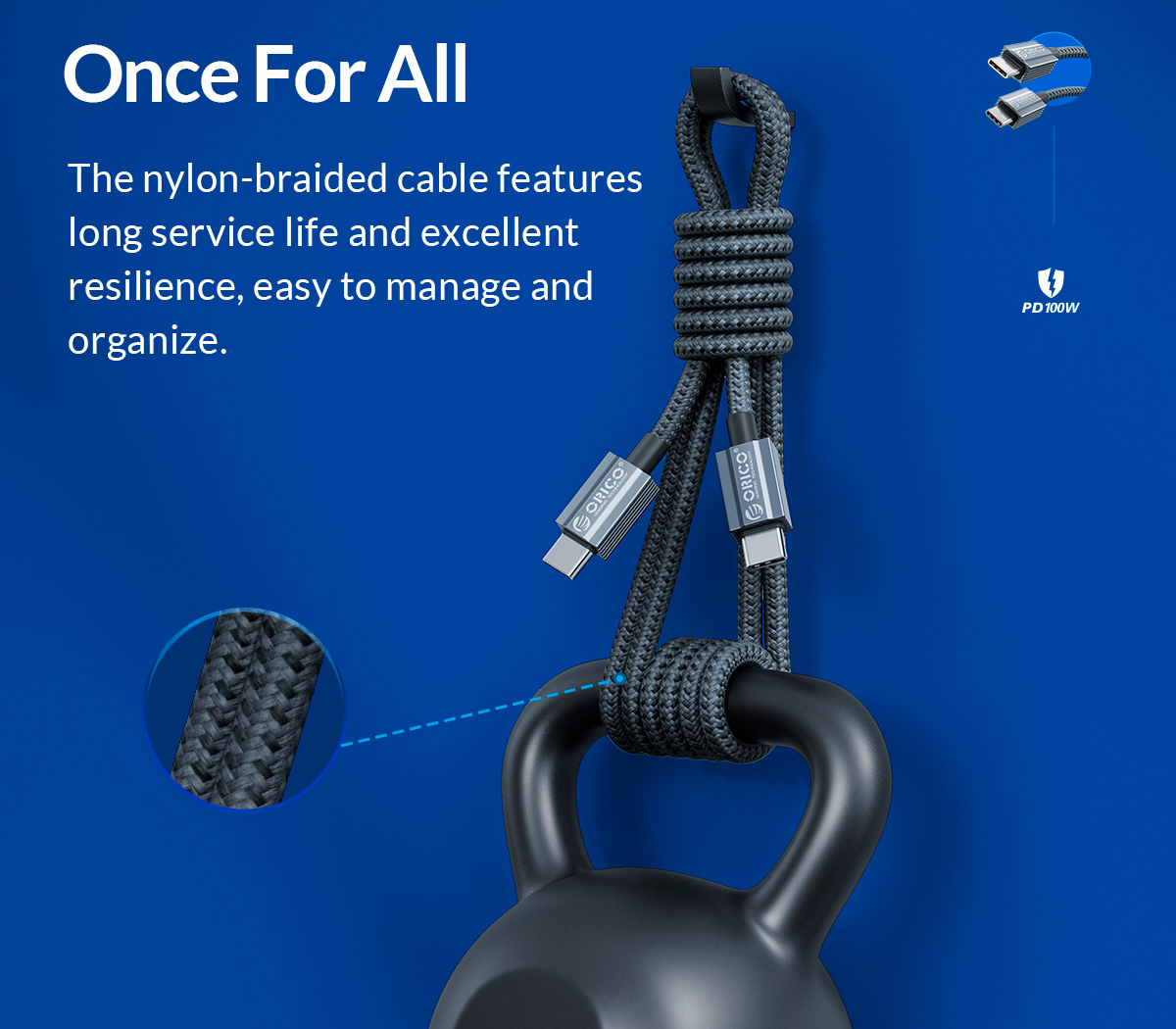 Кабель Orico GQA100-10, USB 2.0 Type C, PD 100 Вт, 480 Мб/с, 1 м