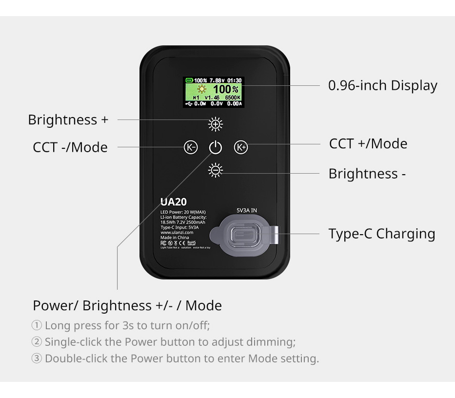 Осветитель Ulanzi UA20 20W Column Light, надувной, 2700-6500К, 20 Вт