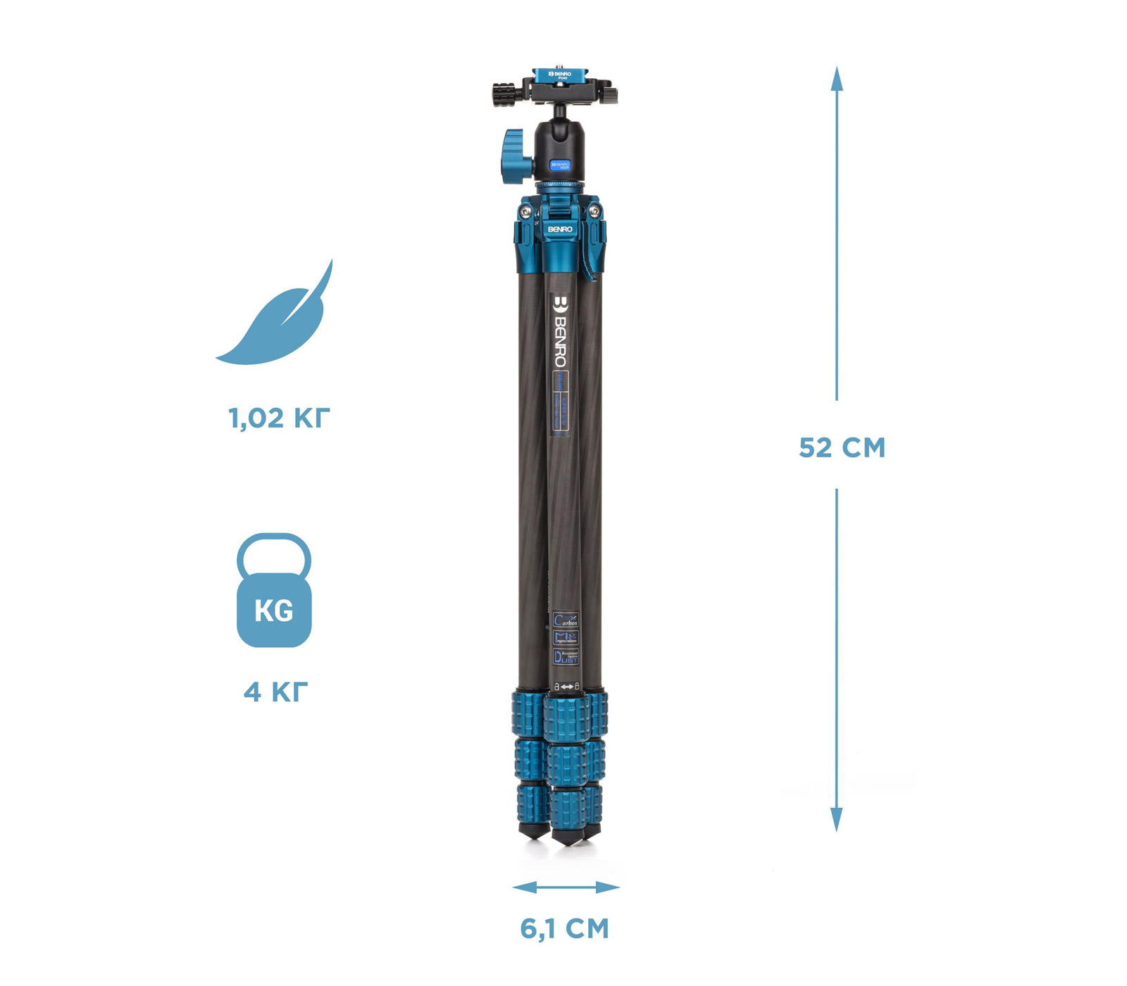 Штатив Benro TSSL08CN00P Super Slim с шаровой головой, карбоновый с цангами