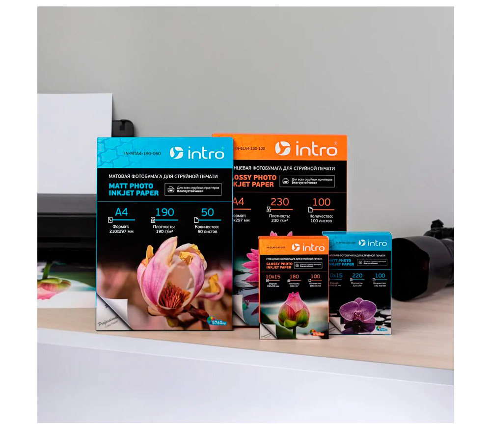 Фотобумага Intro GLA6-180-100, A6 глянцевая 180г/м2, 100 листов