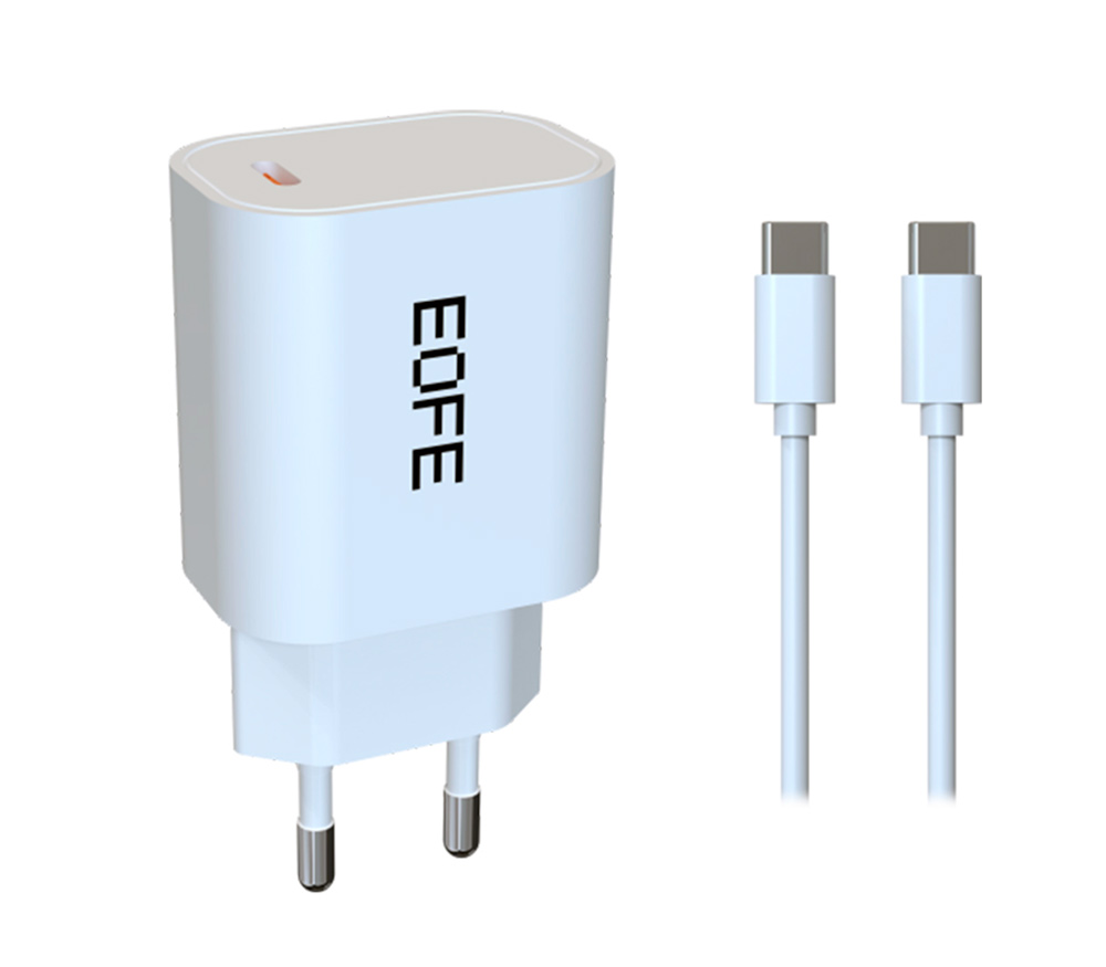 Зарядное устройство EOFE EC01, USB-C, 20 Вт, 3A, белое + кабель USB-C 1 м