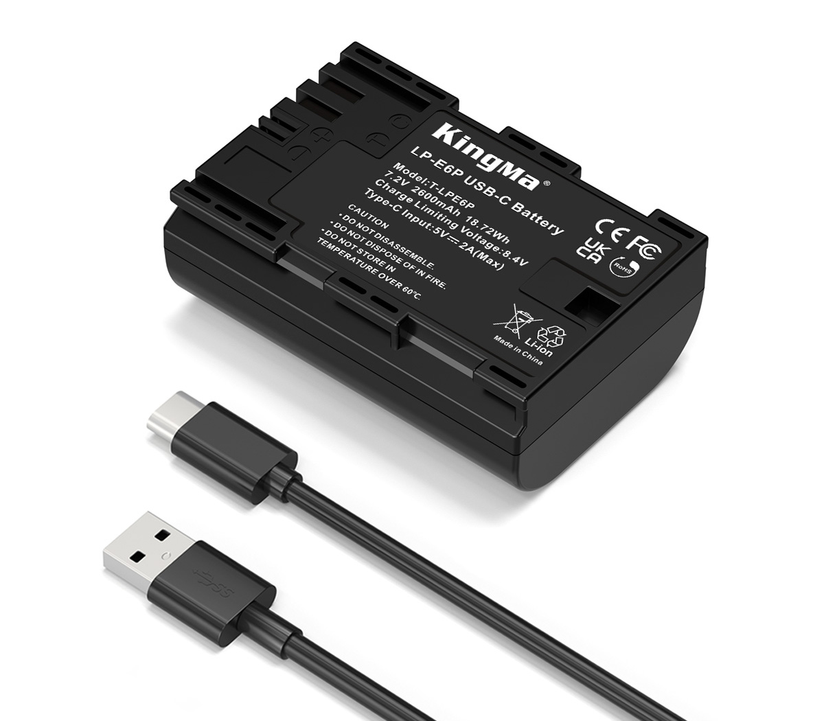 Аккумулятор Kingma LP-E6P с портом зарядки USB-C, 2600 мАч