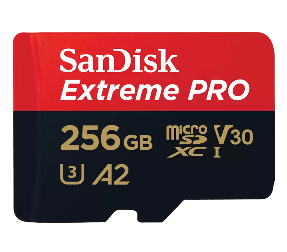 Карта памяти SanDisk MicroSDXC 256GB Extreme PRO V30 U3 A2 200/140 МБ/с, с адаптером