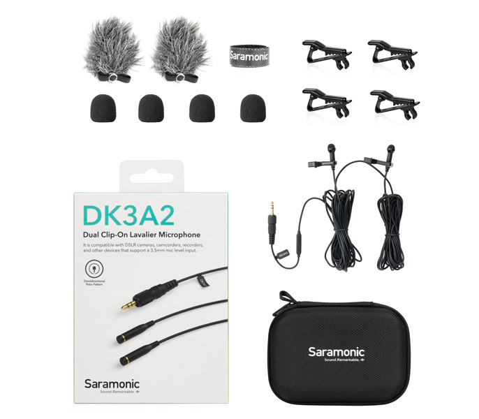 Микрофон Saramonic DK3A2 петличный двойной, 3.5 мм TRS, кабель 4 м (уцененный)